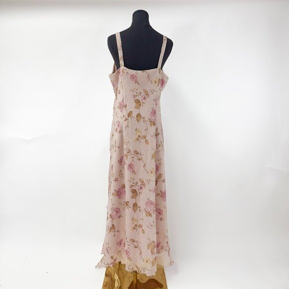 VINTAGE 90S STYLE DUSTY PINK FLORAL RUFFLE DRESS SIZE LARGE - Picture 7 of 16